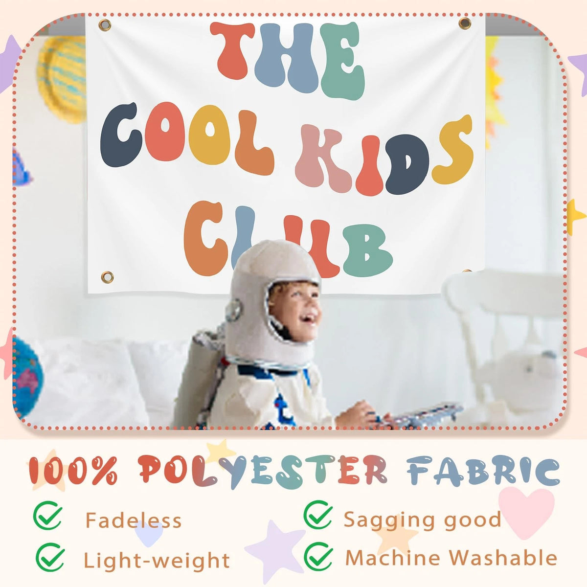 Cool Kids Club Wall Banner for Playroom Decor (36 x 26 Inch)