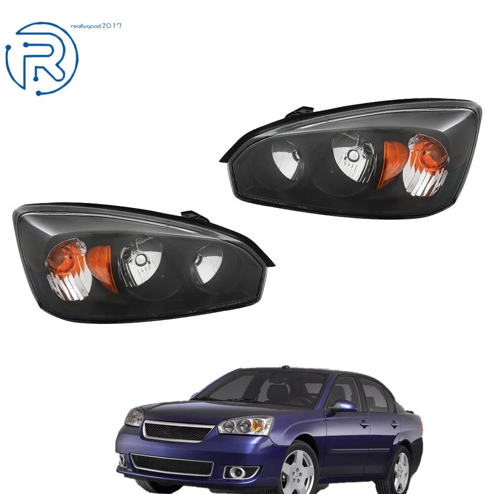 Pair of Black Housing Replacement Headlights for Chevy Malibu (2004–2008)