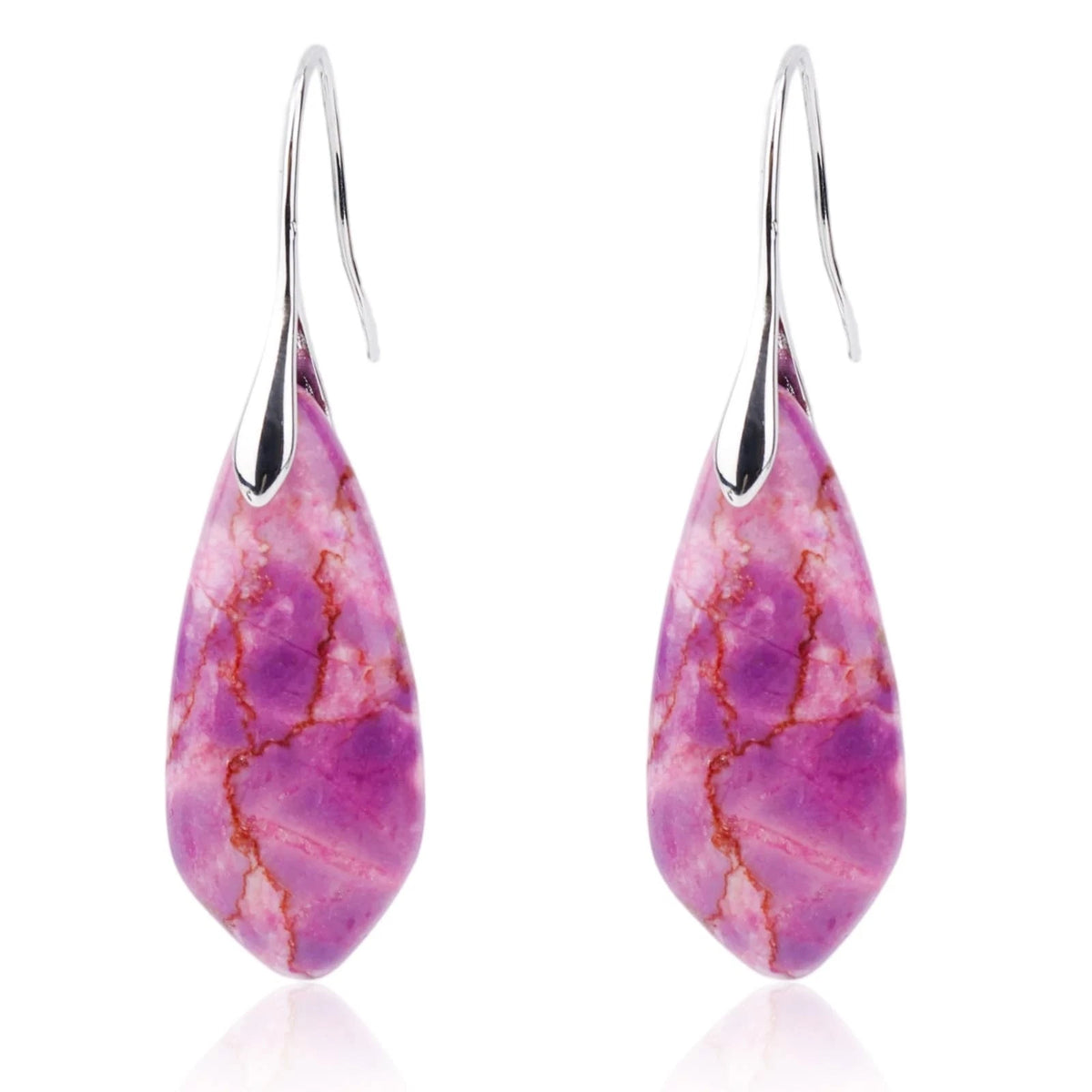 Fishhoop Dangle Drop Earrings for Natural Stone Purple Silver (5.25x1.5cm)
