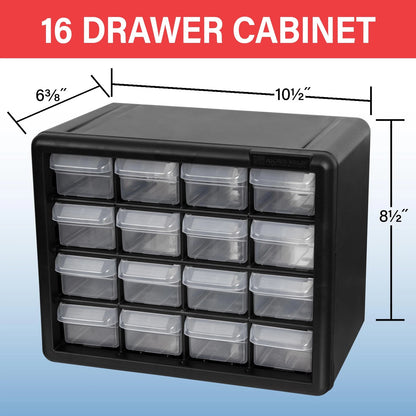 16-Drawer Plastic Storage Cabinet for Akro-Mils (No Part Numbers)