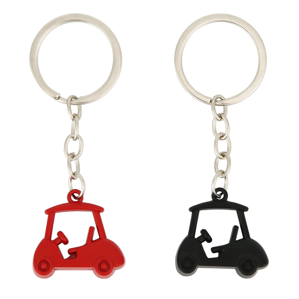 2X Golf Cart Keychains for Golf Carts (Stylish Zinc Alloy, Black, Red)