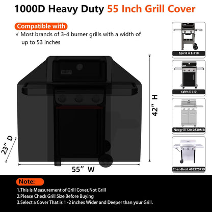 55" Grill Cover for Outdoor 55 Inch (2023) - Heavy Duty Fabric, Black