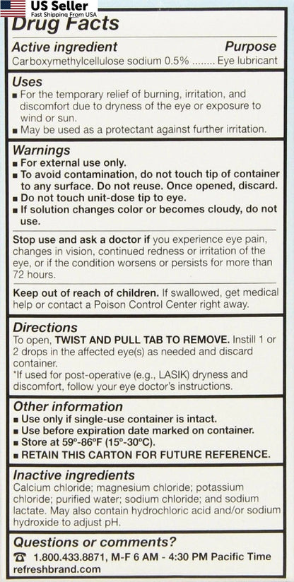 2X Refresh Plus Lubricant Eye Drops Single-Use 100 Count