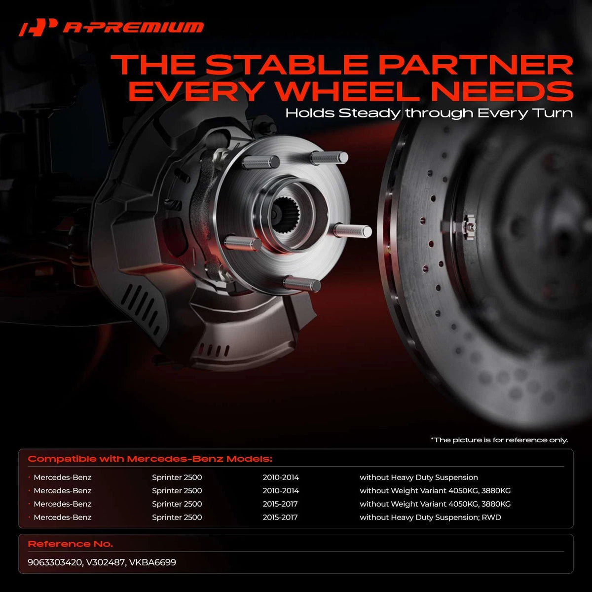Front Left/Right Wheel Hub & Bearing Assembly for Mercedes-Benz Sprinter (9063303420, V302487)