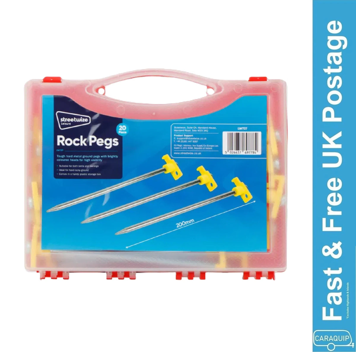 20pc Heavy Duty Tent Rock Peg Set for Awning Gazebo Caravan Motorhome