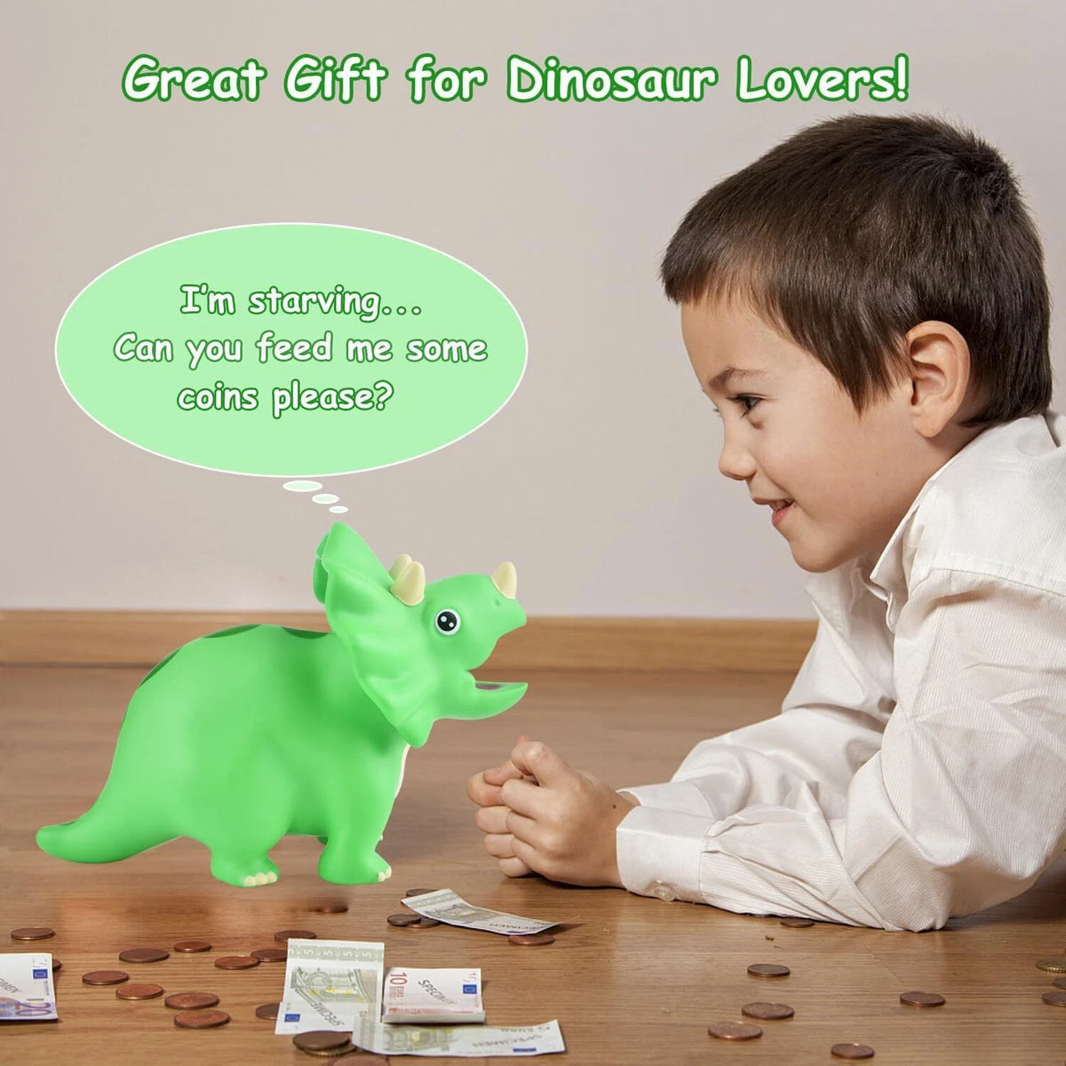 Dinosaur Piggy Bank for Boys and Girls (Unbreakable Plastic)