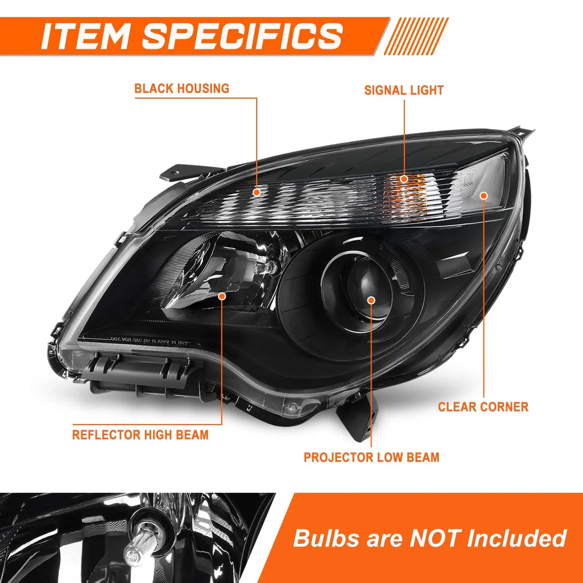 Set of 2 Projector Headlights for Chevrolet Equinox LTZ (2010–2015) - Black/Amber