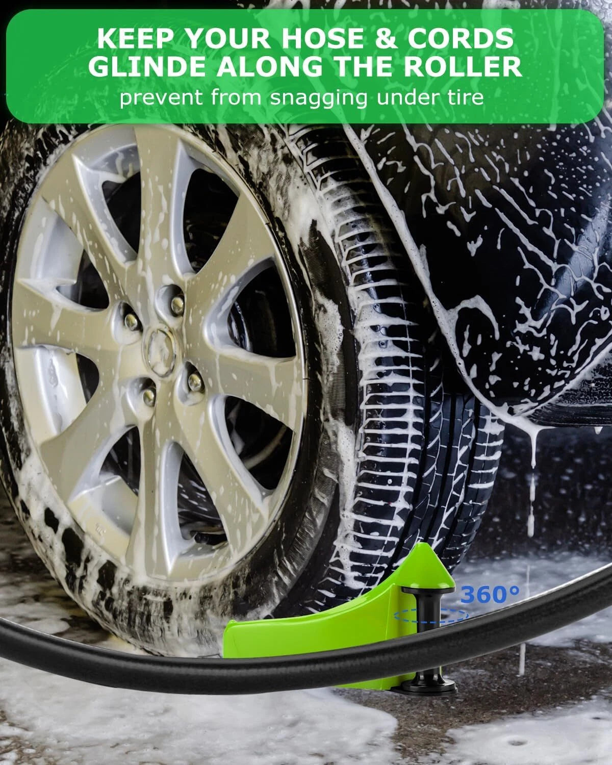 4X Car Hose Guide for Wash Detail Tire Roller Green