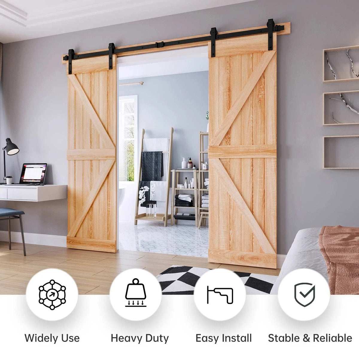 8FT Double Door Sliding Barn Hardware Track for EaseLife (2010–2023)