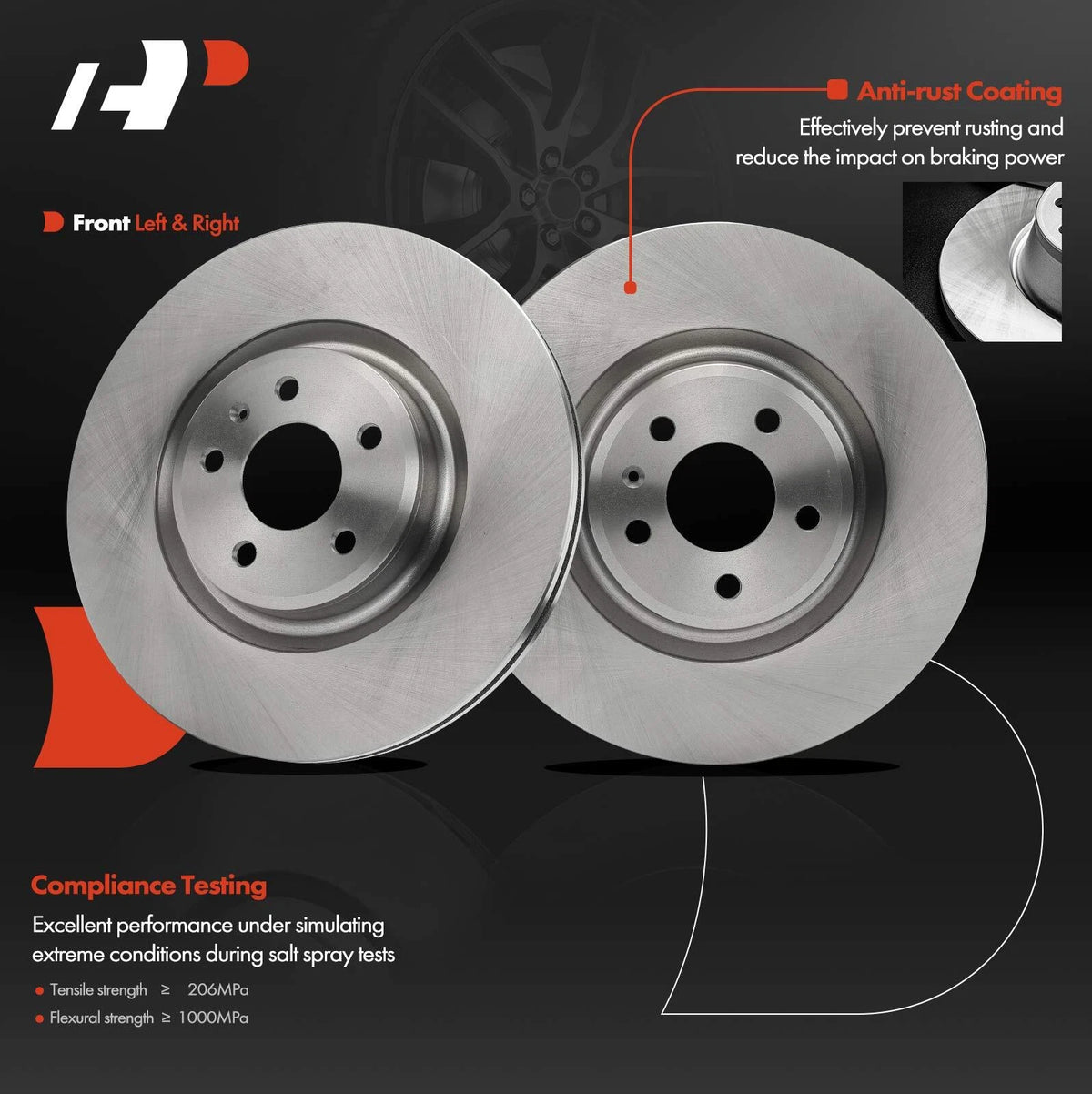 Set of 2 Front Disc Brake Rotors & Ceramic Pads for Audi Q5 (2013) 12133138, P-1322