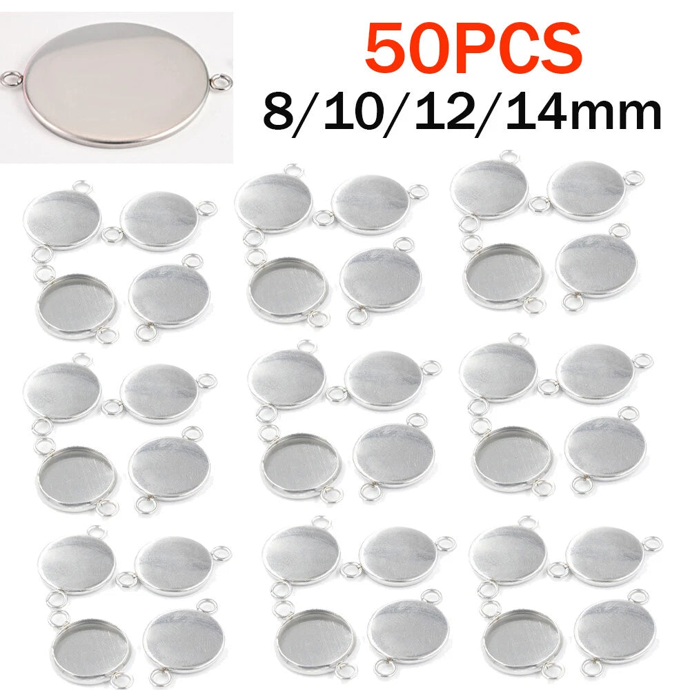 50X Cabochon Cameo Base Tray Bezel Blank Connectors 8/10/12/14mm