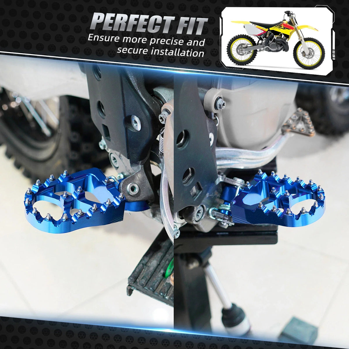 Billet Wide Foot Pegs for Yamaha YZ65 (2018–2023), YZ85 (2002–2023) - Blue