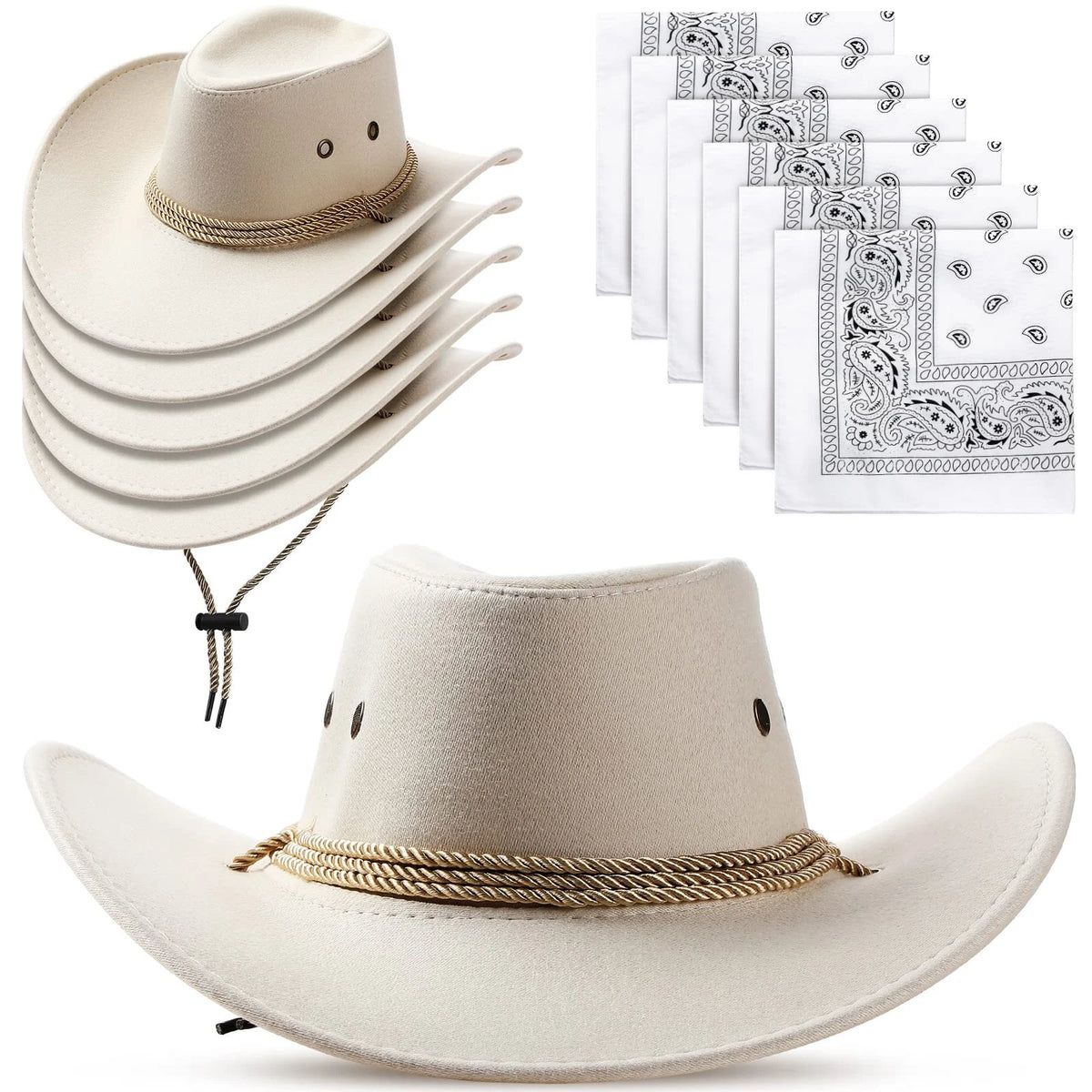 12 Pieces Cowboy Hats and Bandanas for Costume Party