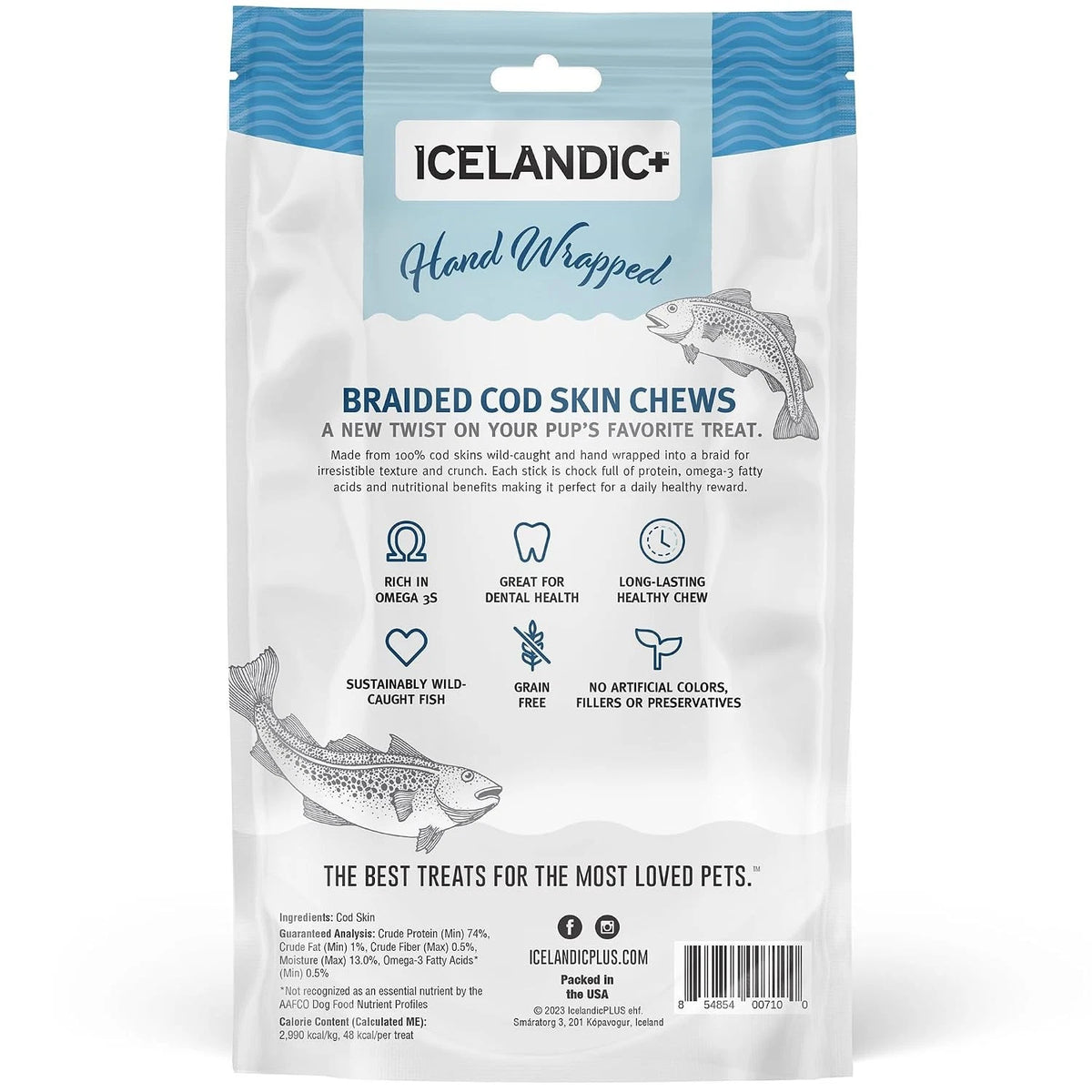 5 Pack Icelandic Cod Skin Braids Dog Treat Chews 5.5-7" Sticks