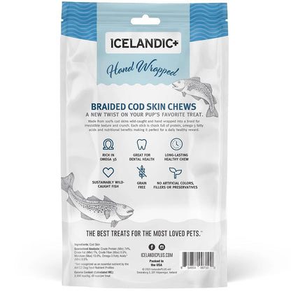 5 Pack Icelandic Cod Skin Braids Dog Treat Chews 5.5-7" Sticks