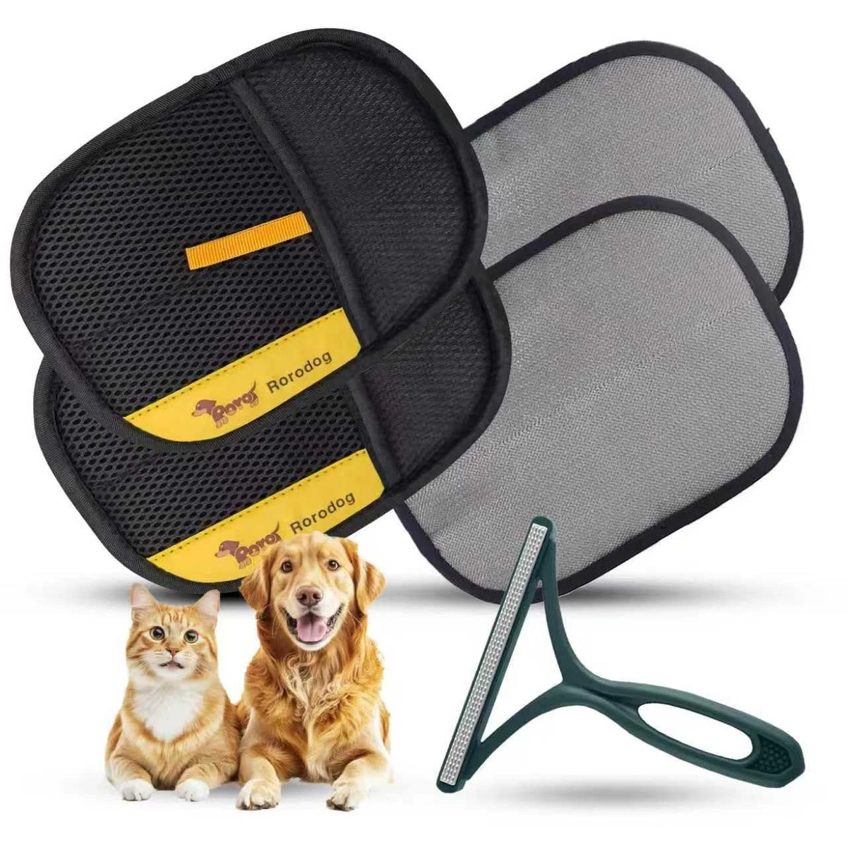 2X Pet Hair Remover Gloves for Dogs & Cats (Black & Grey)
