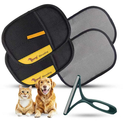 2X Pet Hair Remover Gloves for Dogs & Cats (Black & Grey)