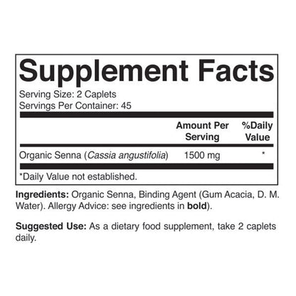 Organic Senna 1500mg for Dietary Supplement (45 Servings, Vegetarian)