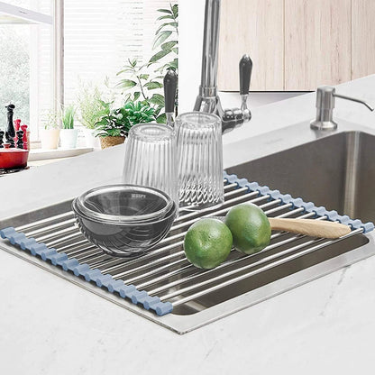 Roll Up Dish Drying Rack for Over The Sink (17.5 x 11.8 in, Gray)