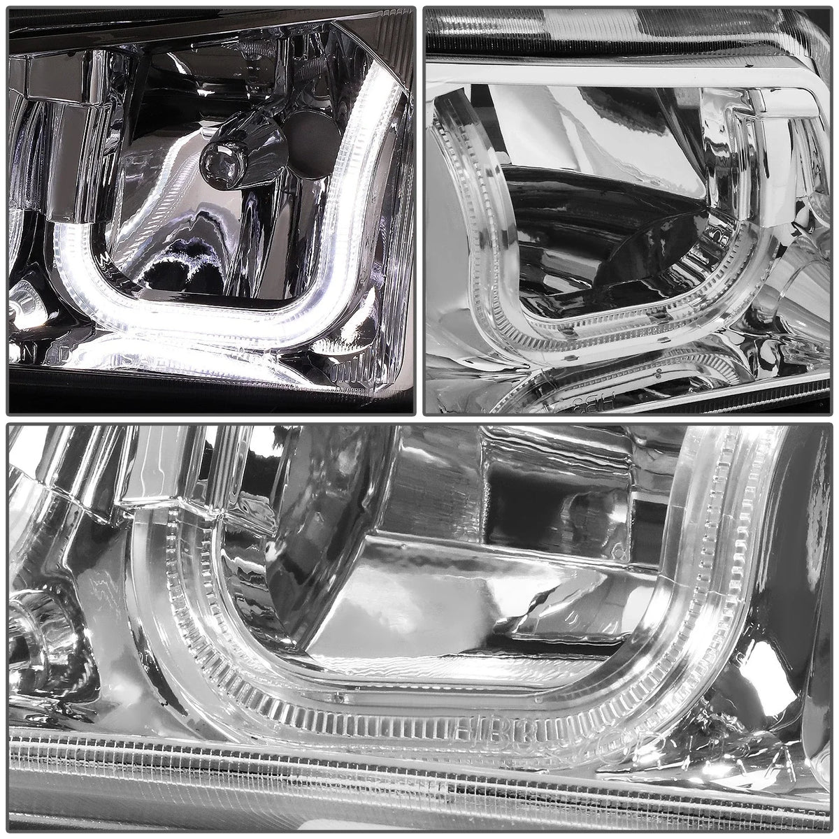 Chrome Amber J-Halo LED DRL Headlights w/ Bumper Lamps for Chevy Silverado (2003–2007)