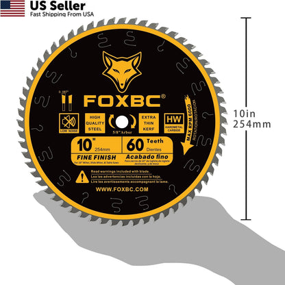 10 Inch Thin Kerf Fine Finish Crosscut Table Saw Blade, 60-Tooth