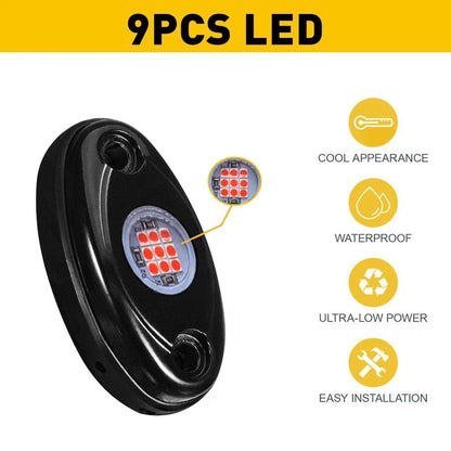 Set of 4 Red LED Rock Crawling Lights for Offroad Truck UTV ATV