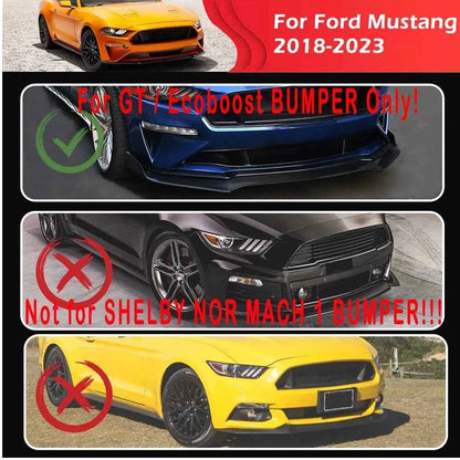 Gloss Black ABS Front Bumper Lip Spoiler Splitter for Ford Mustang GT (2018–2023)