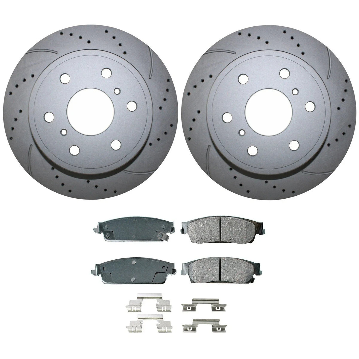 Rear Brake Kit Set of 4 Drilled 345mm Disc Akebono Ceramic Pads for Cadillac Chevy GMC