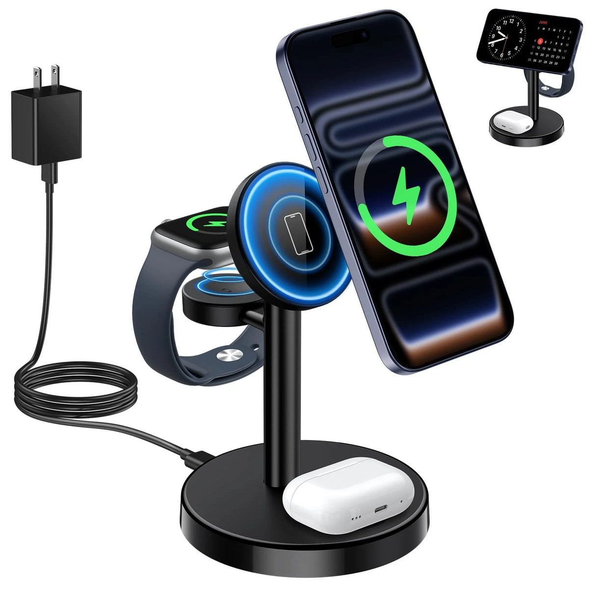 3 in 1 Wireless Charging Station for iPhone 12–14 (2020–2023) MagSafe Compatible
