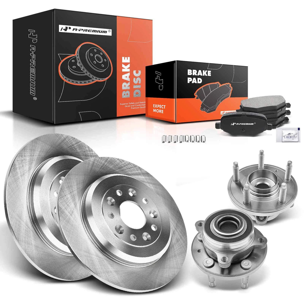 Disc Brake Rotor & Pads + Hub Bearing for Ford Flex Edge Taurus (680686R, PRT5898)