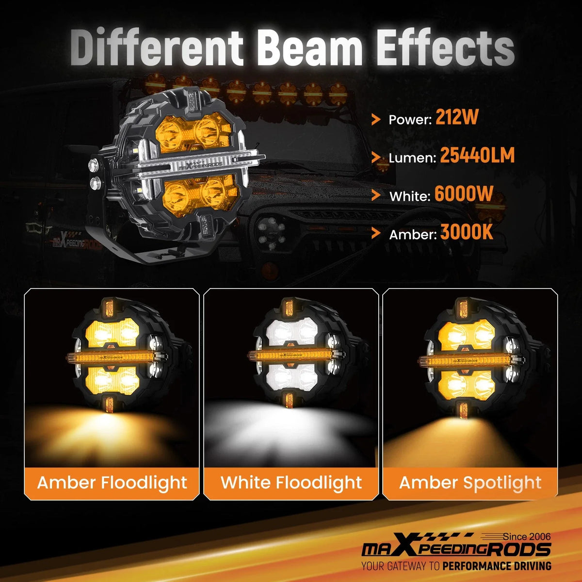 Pair LED Driving Light Pods for Off Road Vehicles (IP68, 212W)