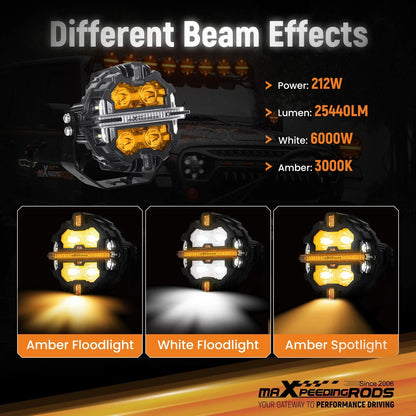 Pair LED Driving Light Pods for Off Road Vehicles (IP68, 212W)