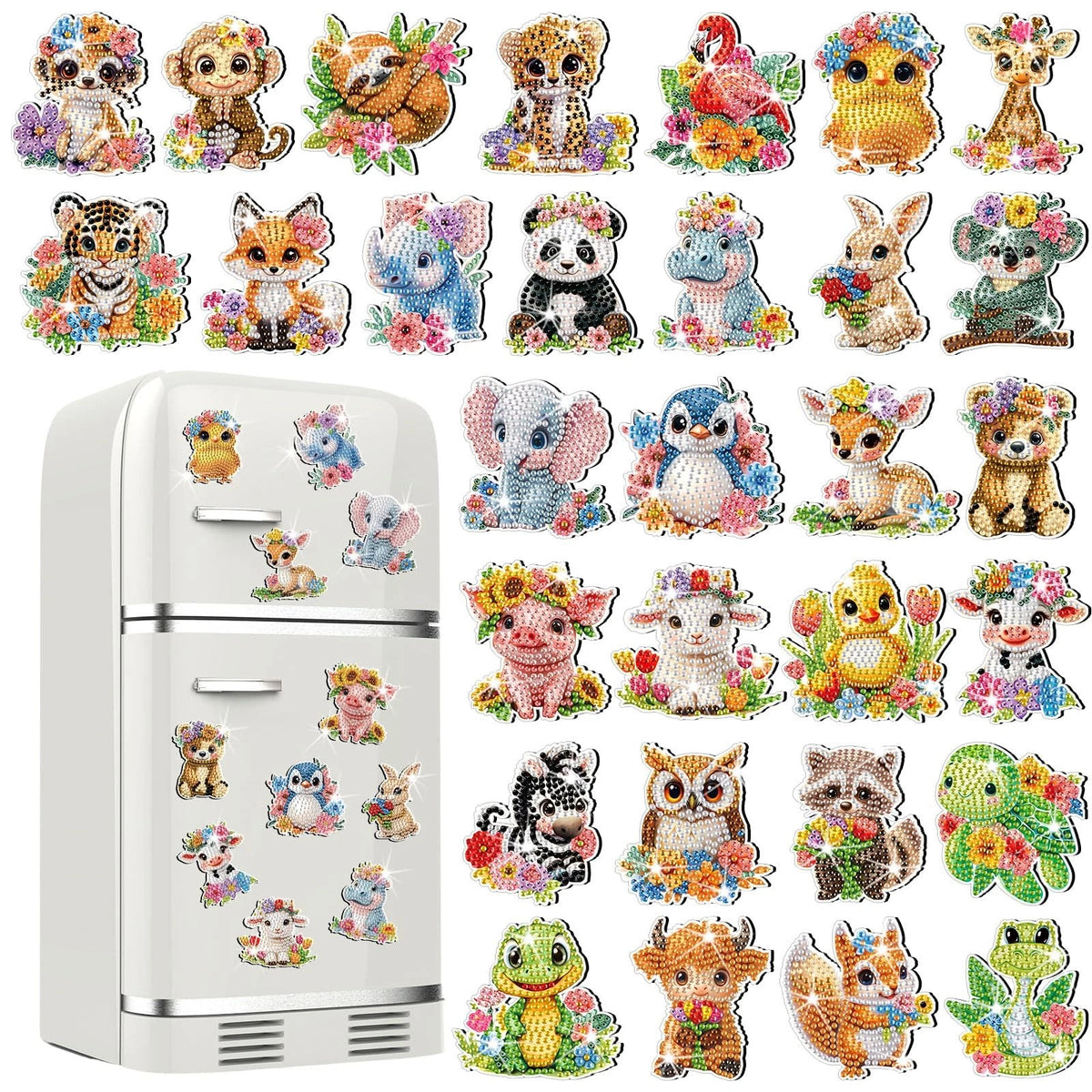 30 Pcs Animal Diamond Painting Magnets 2" x 3"