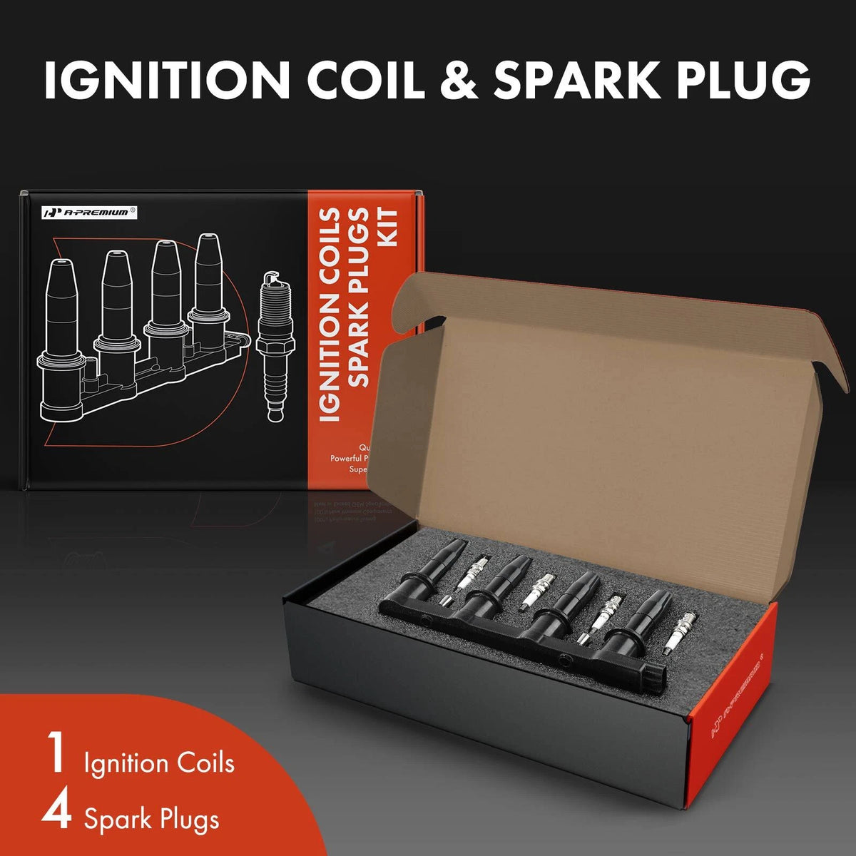1x Ignition Coil & 4x Iridium Spark Plugs for Chevy Aveo (2009–2011) 25186687, 55561655, 96476983, UF-620, 7100