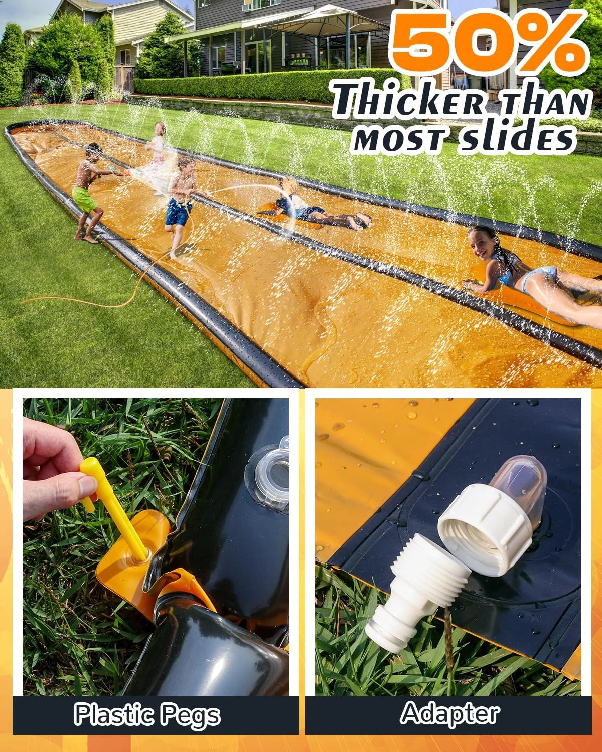 22ft Double Lane Slip Water Slide for Kids & Adults - Orange