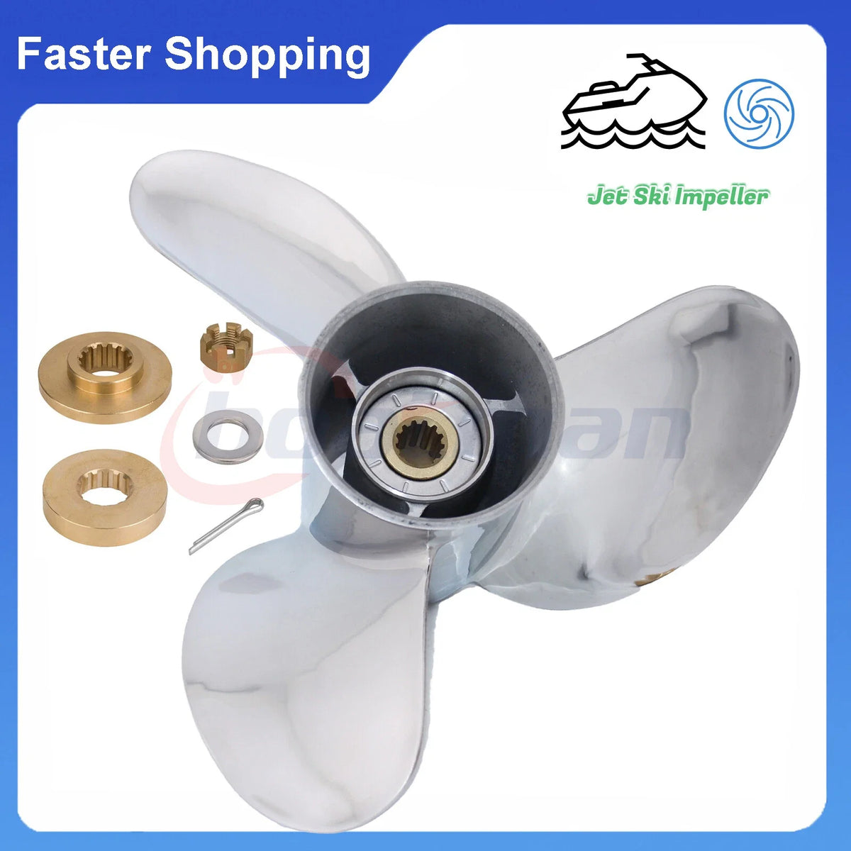 Outboard Propeller 13 7/8x19 for Yamaha 50-115HP (Stainless, Hardware Kits)