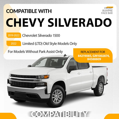 Chrome Steel Front Bumper Face Bar for Chevy Silverado 1500 (2019–2022)