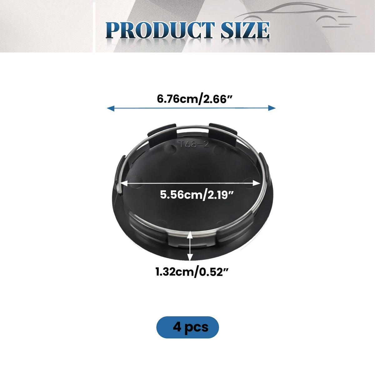 60mm Black Wheel Center Caps for (2.33 Inch Outer) - Set of 4