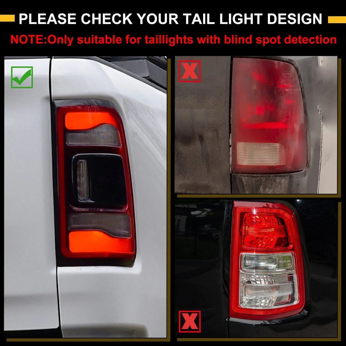 Tail Light Cover Trim for Dodge Ram 1500 2500 3500 (2019–2024)