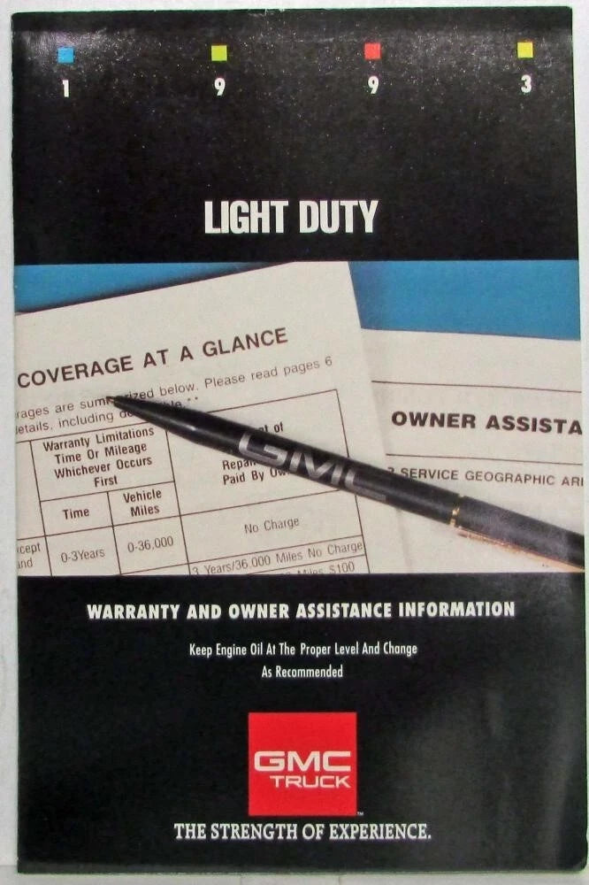 Warranty and Owner Assistance Information for GMC Truck and Chassis (1993)