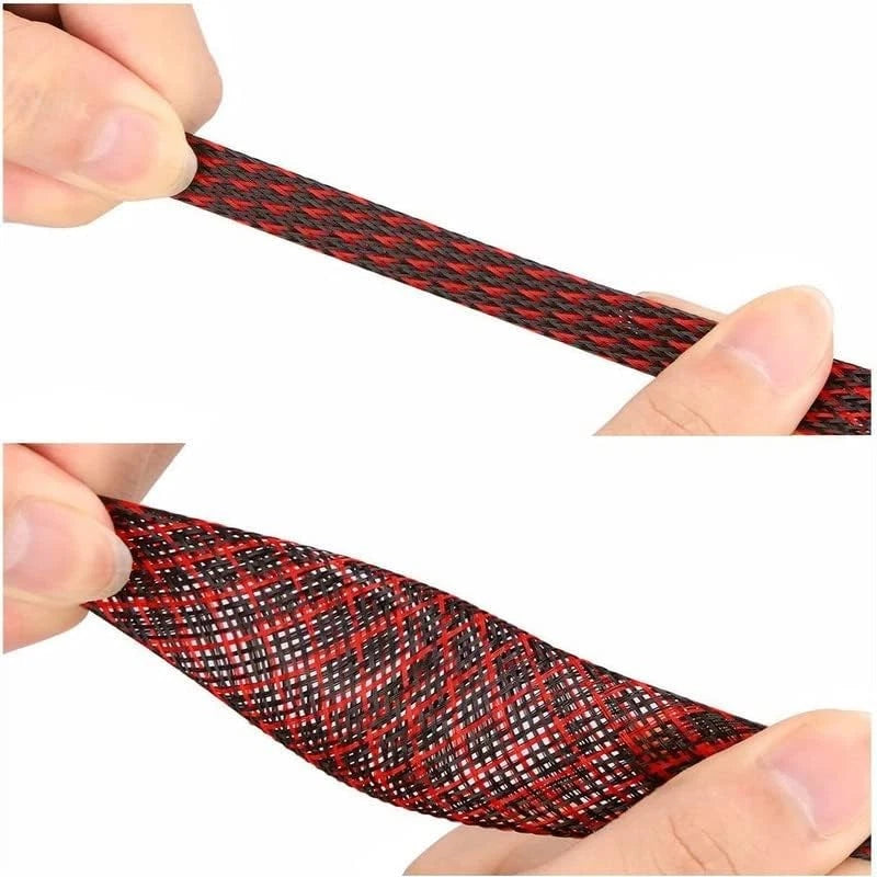 25Ft Expandable Braided Sleeving for Automotive Wiring (Black/Red)