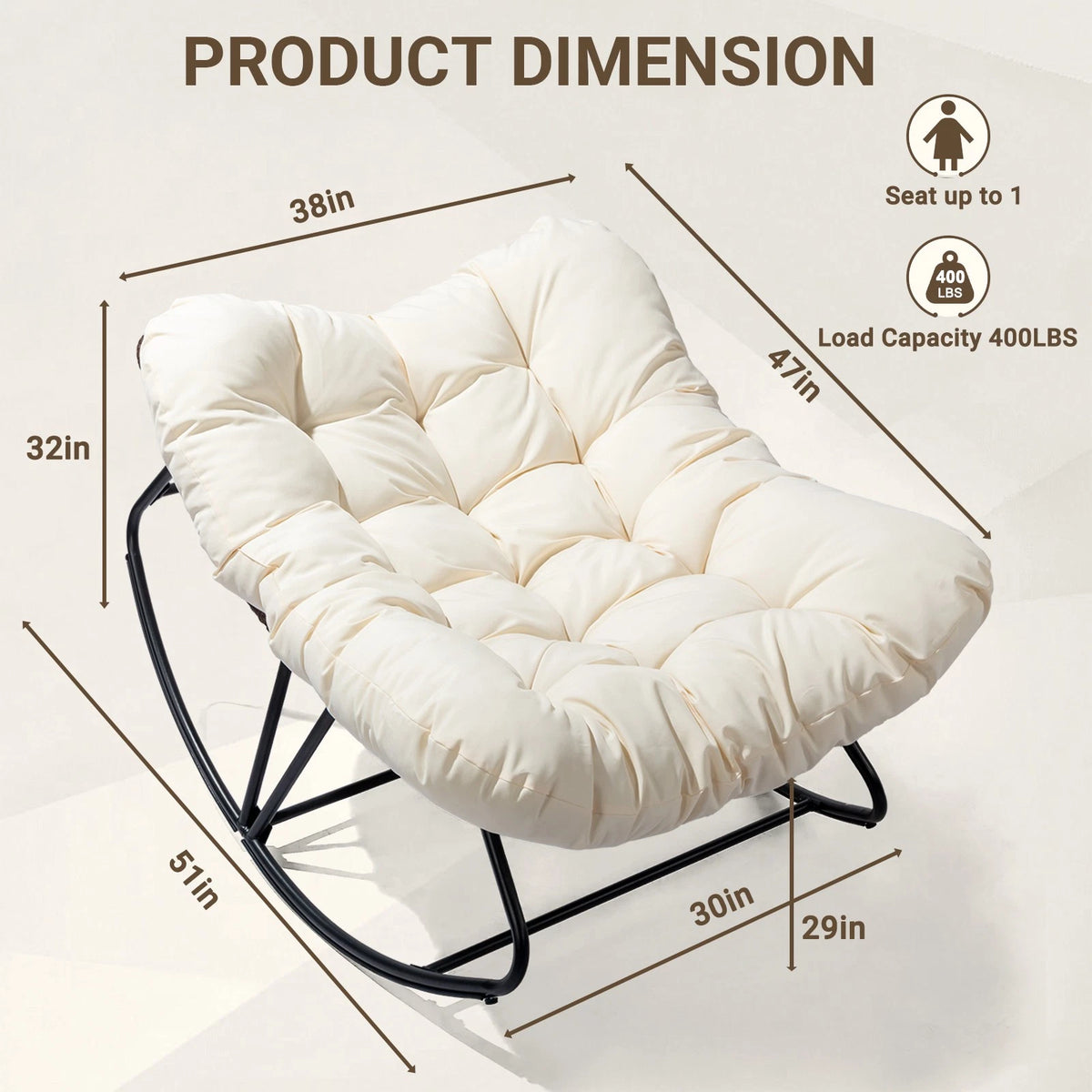 Oversized Patio Wicker Egg Lounge Chair 38" for Outdoor Use