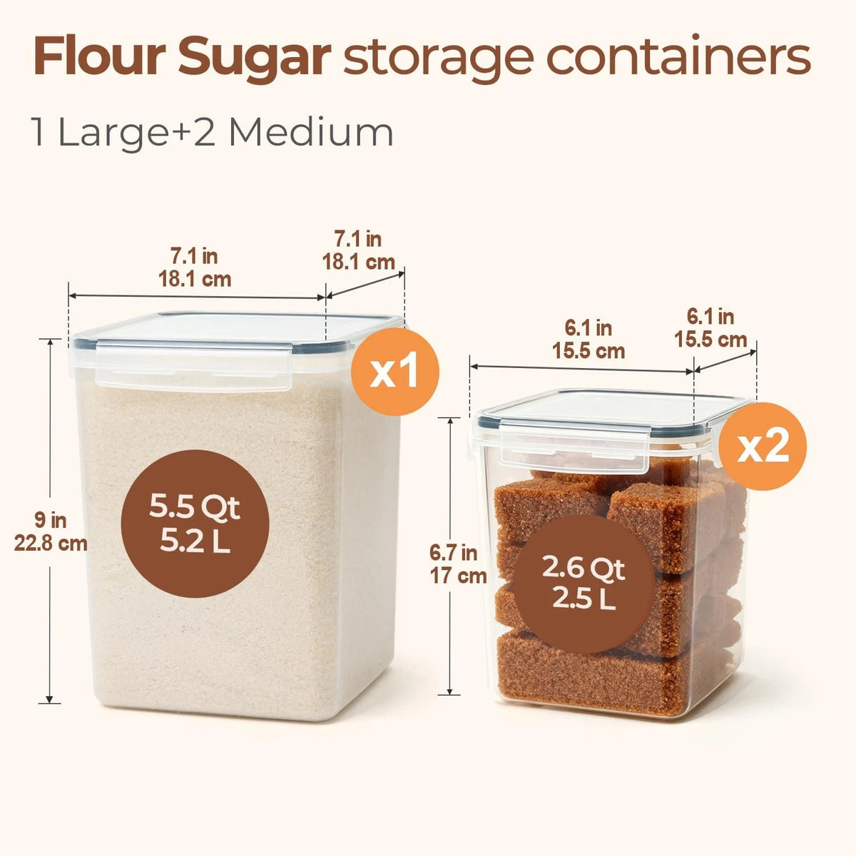Set of 2 Airtight Food Storage Containers for Pantry (5lb, 2lb)