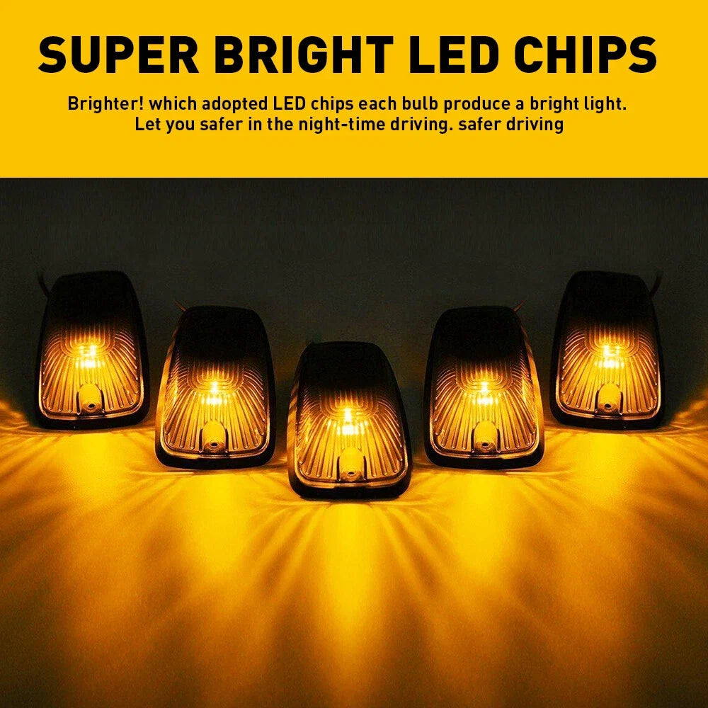 Set of 5 Black Smoked Lens LED Cab Roof Marker Lights for Truck SUV 4x4