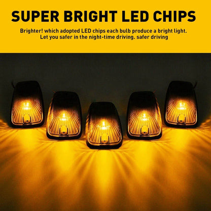 Set of 5 Black Smoked Lens LED Cab Roof Marker Lights for Truck SUV 4x4