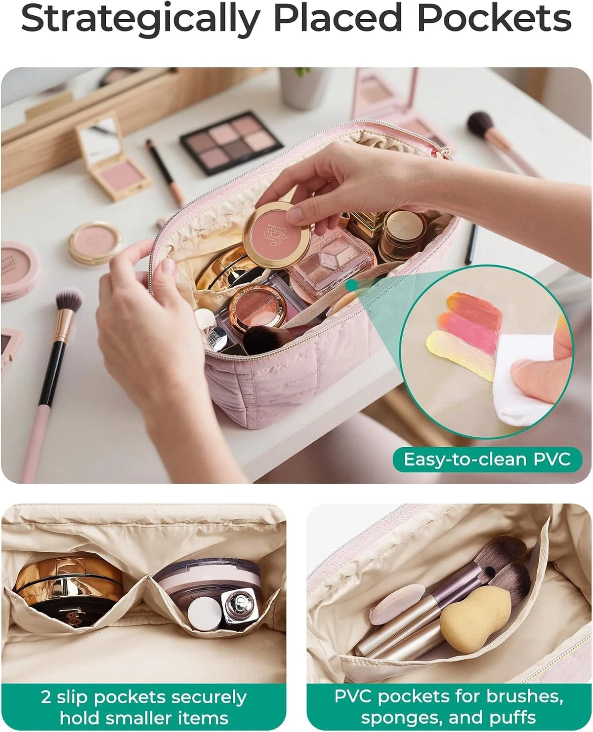Makeup Bag for Women - Travel Toiletry Bag, Puffy Padded Design