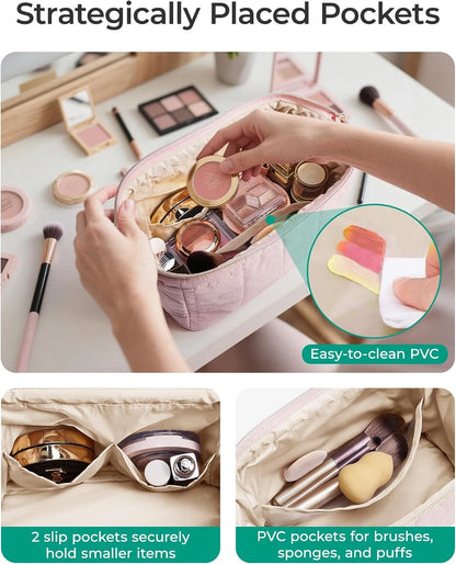 Makeup Bag for Women - Travel Toiletry Bag, Puffy Padded Design