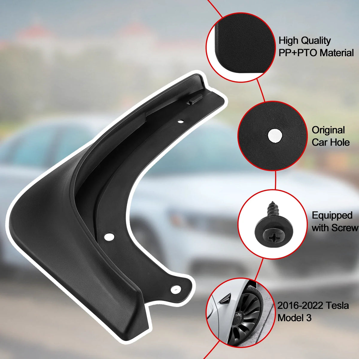 Mud Flaps Splash Guards Front Rear L&R Set for Tesla Model 3 (2016–2024)