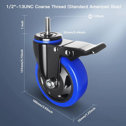 4-Inch Heavy Duty Stem Caster Wheels Set of 4 for Universal Use