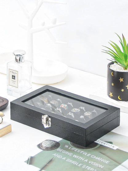 Ring Holder Organizer Box for Jewelry (30 Slots) - Black Small Size